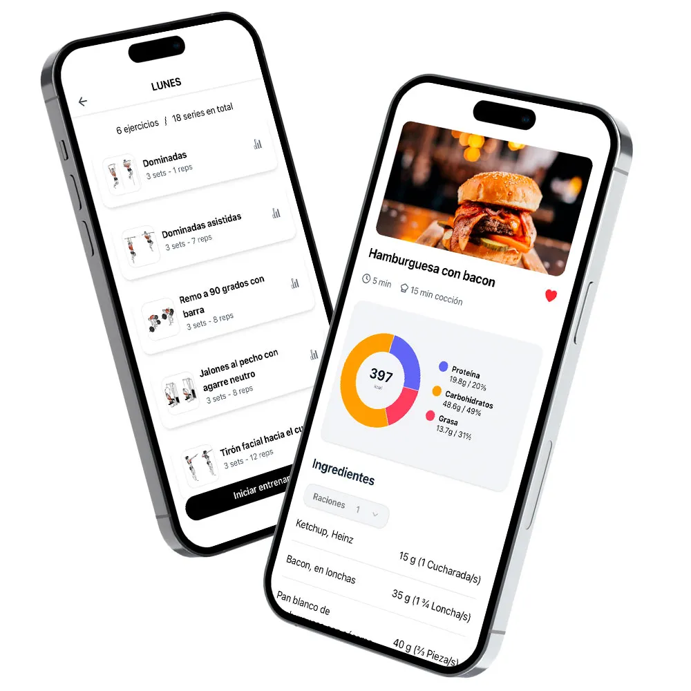 App Matty - Vista de entrenamientos y recetas